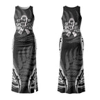 White Ribbon Day New Zealand Couples Matching Tank Maxi Dress and Hawaiian Shirt Respect Women Maori Pattern Black