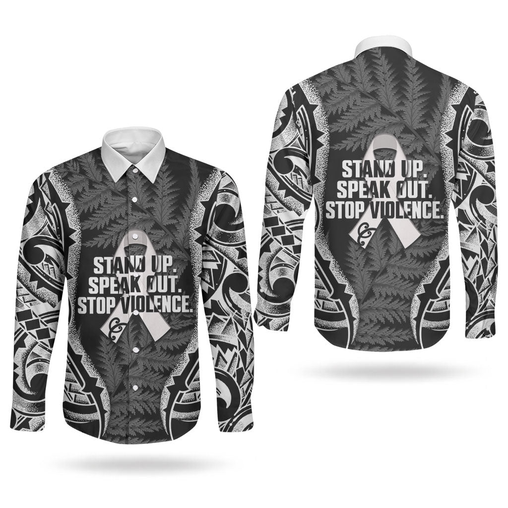 White Ribbon Day New Zealand Couples Matching Tank Maxi Dress and Long Sleeve Button Shirt Respect Women Maori Pattern Black