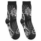 White Ribbon Day New Zealand Crew Socks Respect Women Maori Pattern Black