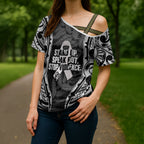 White Ribbon Day New Zealand Cross Shoulder Shirt Respect Women Maori Pattern Black