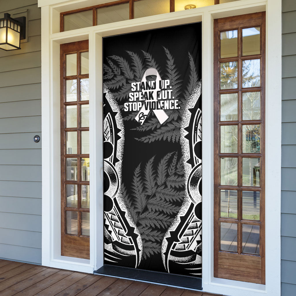 White Ribbon Day New Zealand Door Cover Respect Women Maori Pattern Black