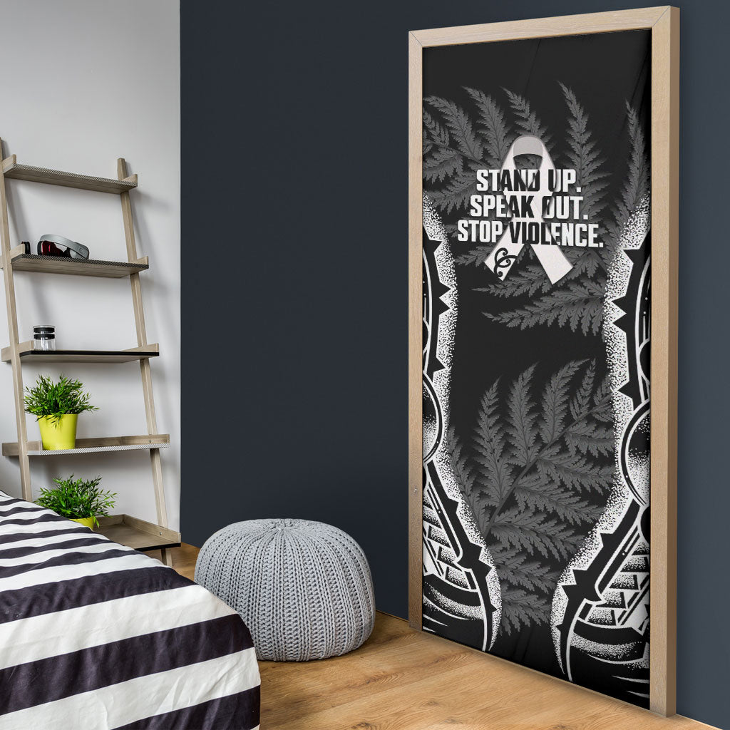 White Ribbon Day New Zealand Door Cover Respect Women Maori Pattern Black