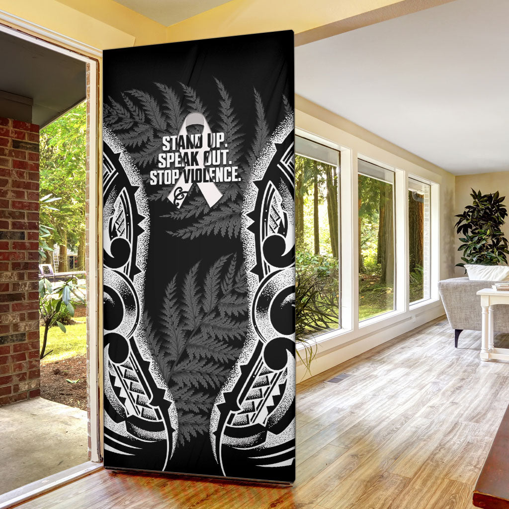 White Ribbon Day New Zealand Door Cover Respect Women Maori Pattern Black