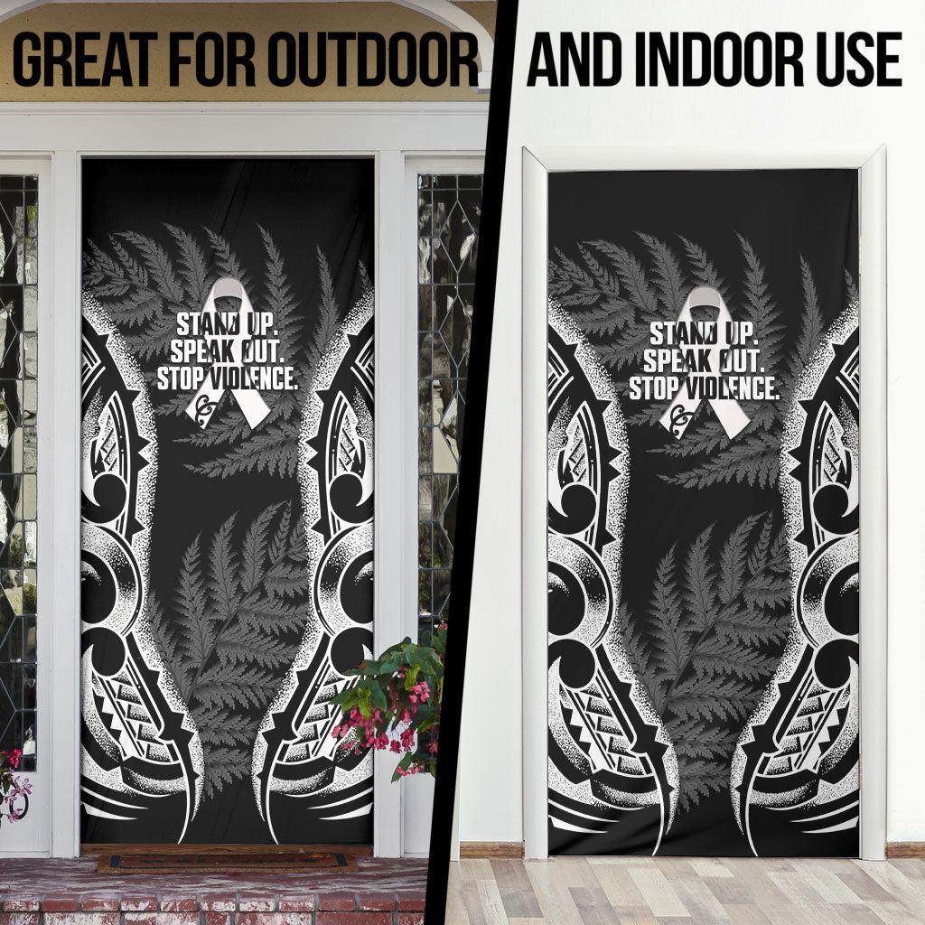 White Ribbon Day New Zealand Door Cover Respect Women Maori Pattern Black