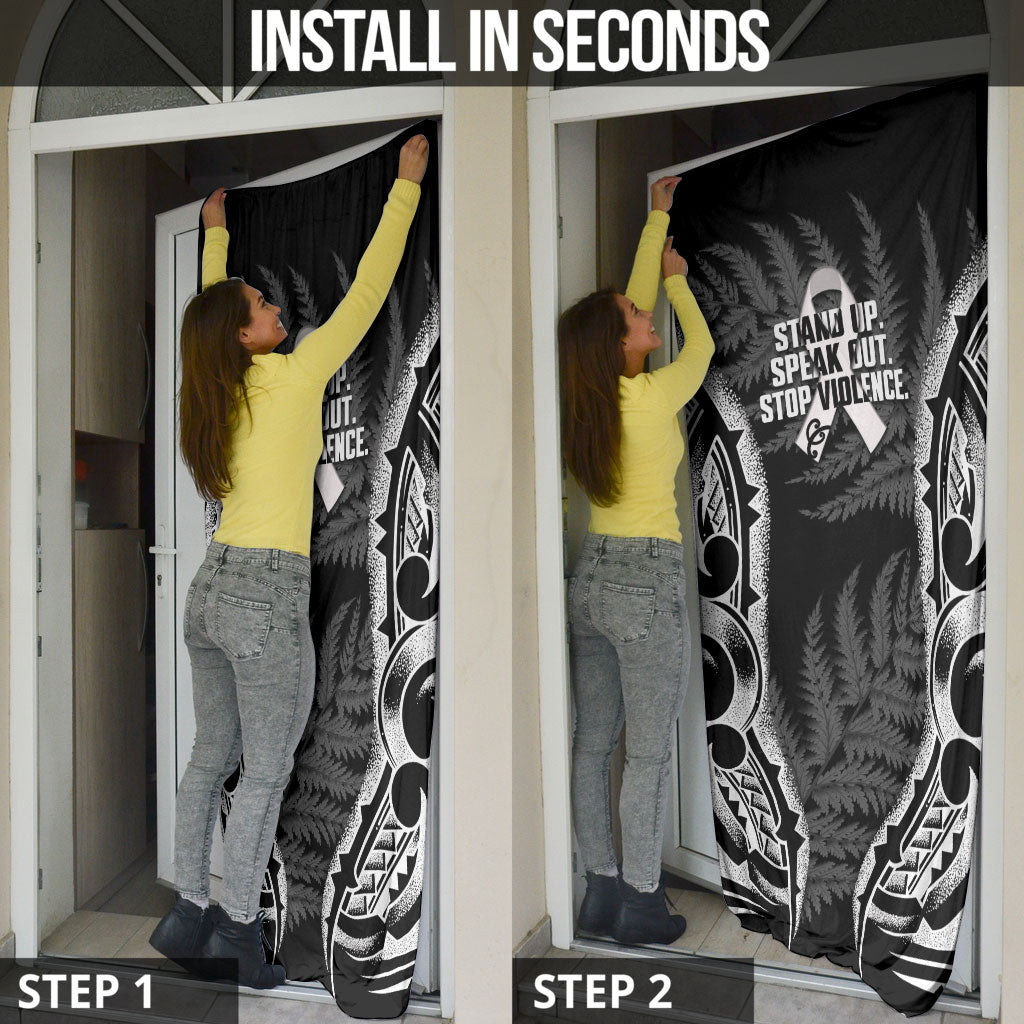 White Ribbon Day New Zealand Door Cover Respect Women Maori Pattern Black