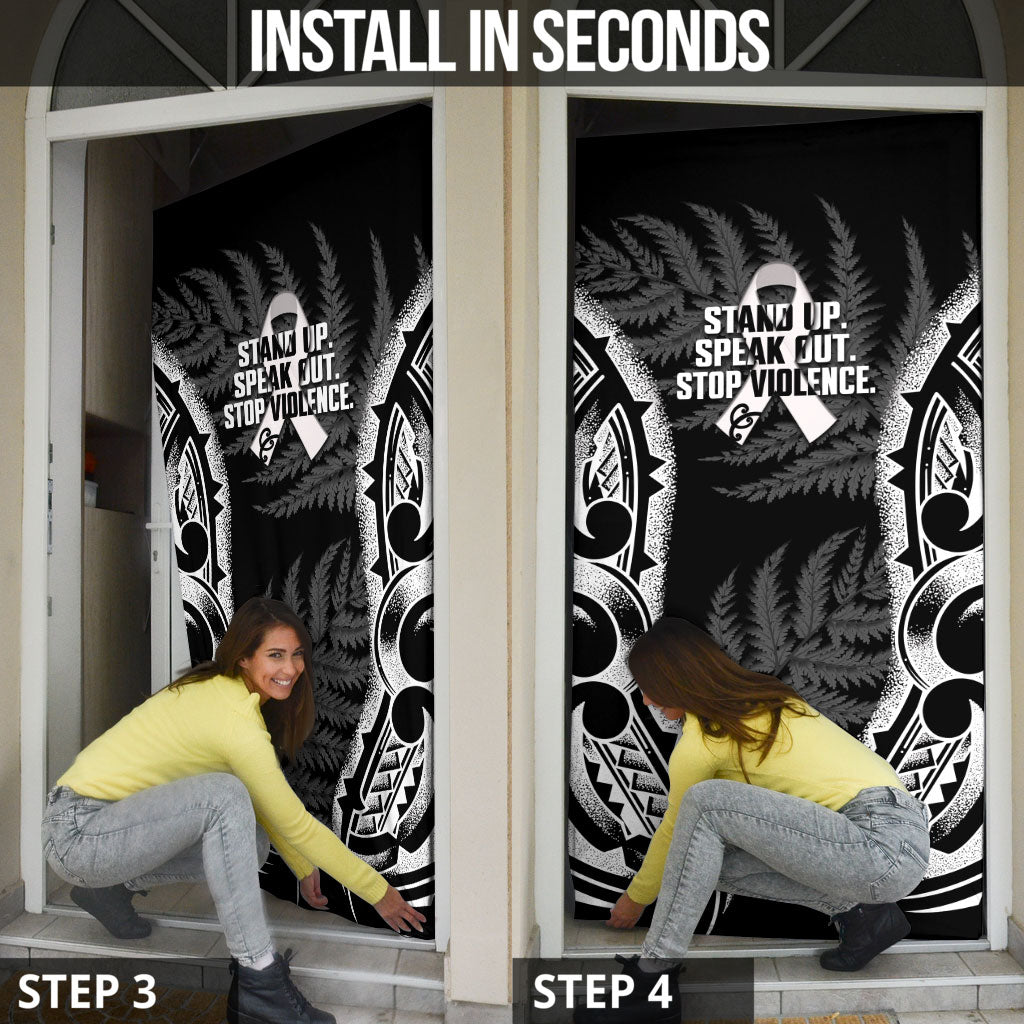 White Ribbon Day New Zealand Door Cover Respect Women Maori Pattern Black