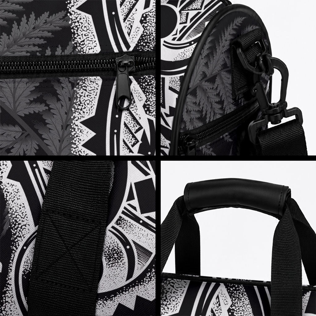 White Ribbon Day New Zealand Duffle Bag Respect Women Maori Pattern Black