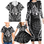 White Ribbon Day New Zealand Family Matching Long Sleeve Bodycon Dress and Hawaiian Shirt Respect Women Maori Pattern Black