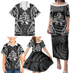 White Ribbon Day New Zealand Family Matching Puletasi and Hawaiian Shirt Respect Women Maori Pattern Black