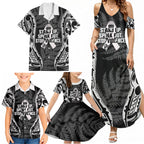 White Ribbon Day New Zealand Family Matching Summer Maxi Dress and Hawaiian Shirt Respect Women Maori Pattern Black