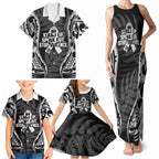 White Ribbon Day New Zealand Family Matching Tank Maxi Dress and Hawaiian Shirt Respect Women Maori Pattern Black