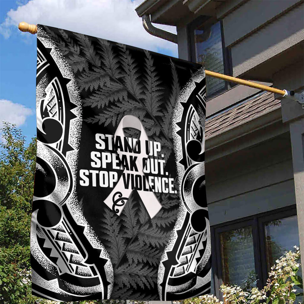 White Ribbon Day New Zealand Garden Flag Respect Women Maori Pattern Black
