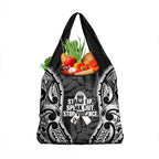 White Ribbon Day New Zealand Grocery Bag Respect Women Maori Pattern Black