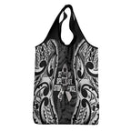 White Ribbon Day New Zealand Grocery Bag Respect Women Maori Pattern Black