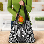White Ribbon Day New Zealand Grocery Bag Respect Women Maori Pattern Black