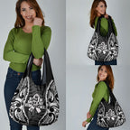 White Ribbon Day New Zealand Grocery Bag Respect Women Maori Pattern Black