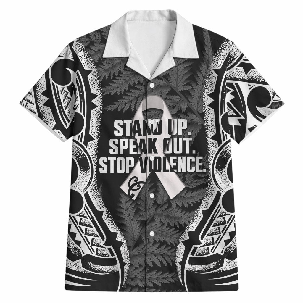 White Ribbon Day New Zealand Hawaiian Shirt Respect Women Maori Pattern Black
