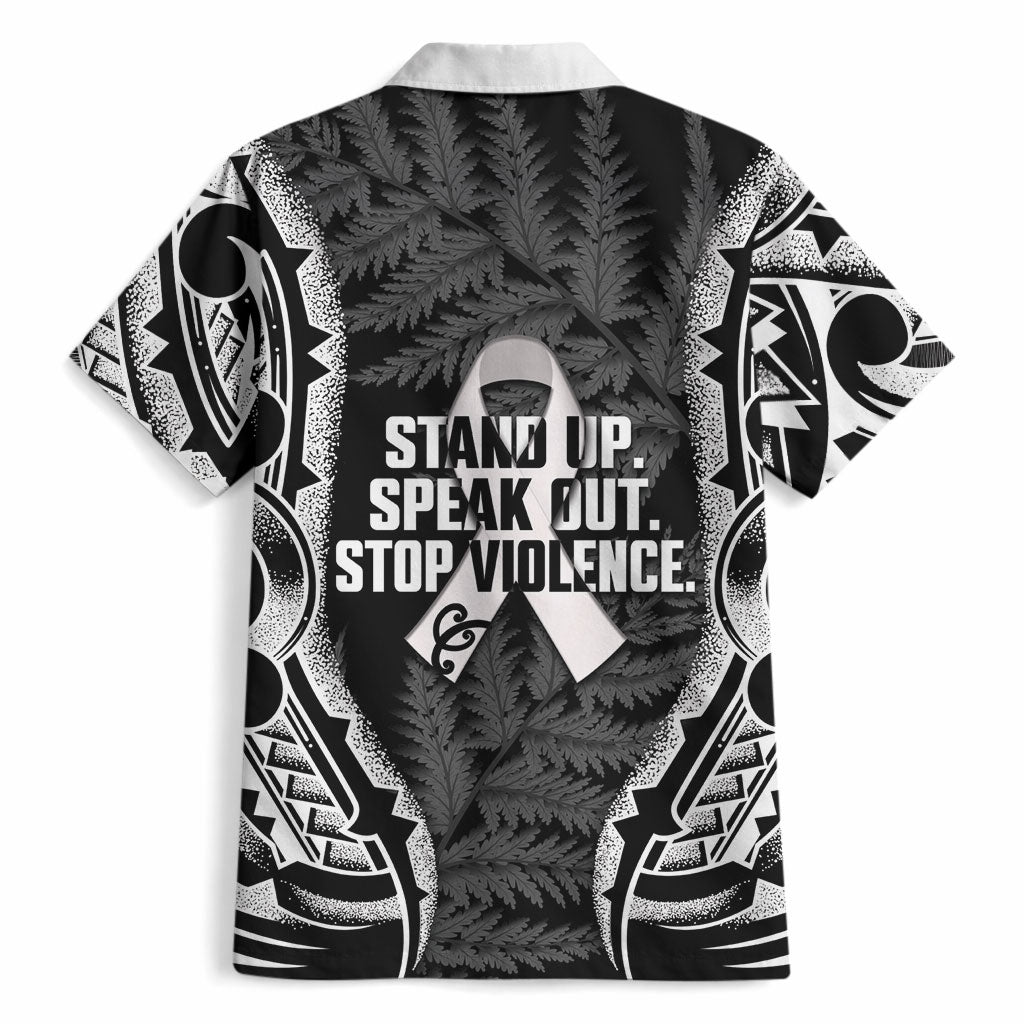 White Ribbon Day New Zealand Hawaiian Shirt Respect Women Maori Pattern Black