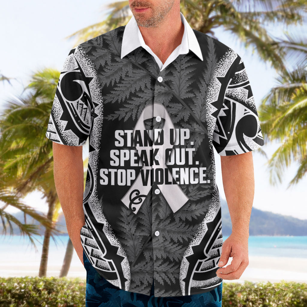 White Ribbon Day New Zealand Hawaiian Shirt Respect Women Maori Pattern Black