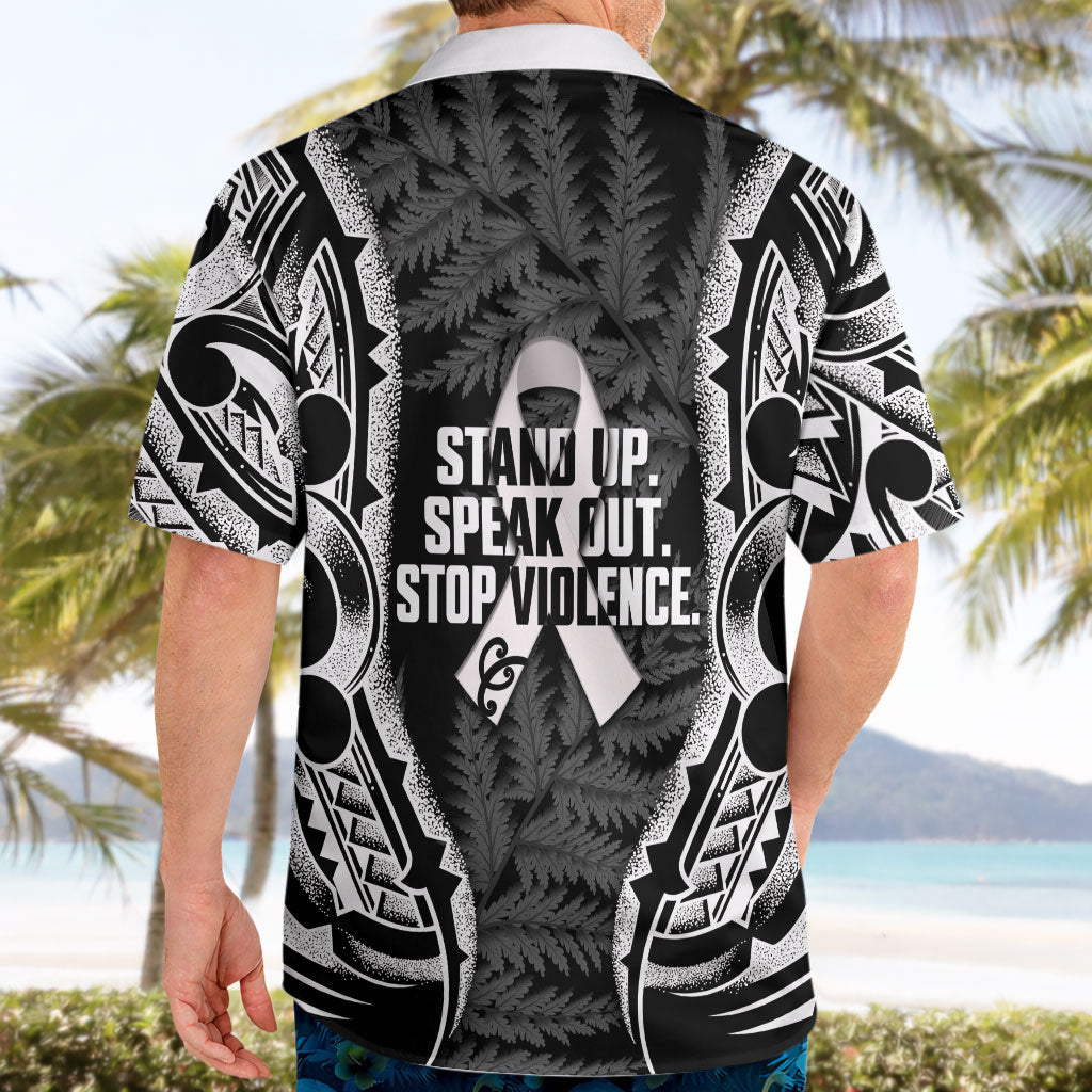 White Ribbon Day New Zealand Hawaiian Shirt Respect Women Maori Pattern Black