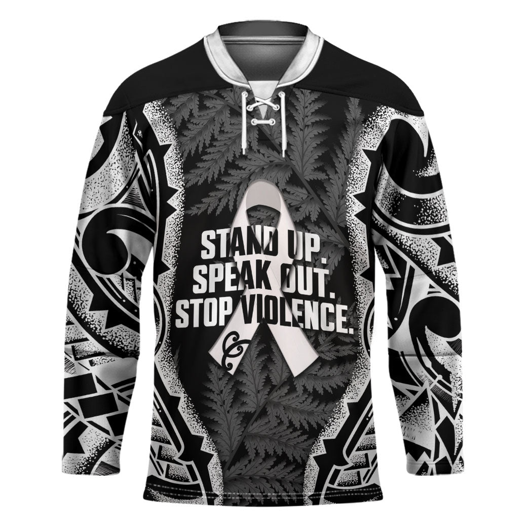 White Ribbon Day New Zealand Hockey Jersey Respect Women Maori Pattern Black