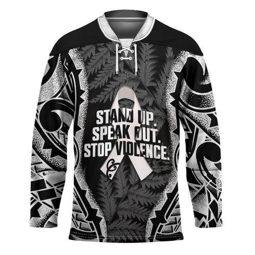 White Ribbon Day New Zealand Hockey Jersey Respect Women Maori Pattern Black