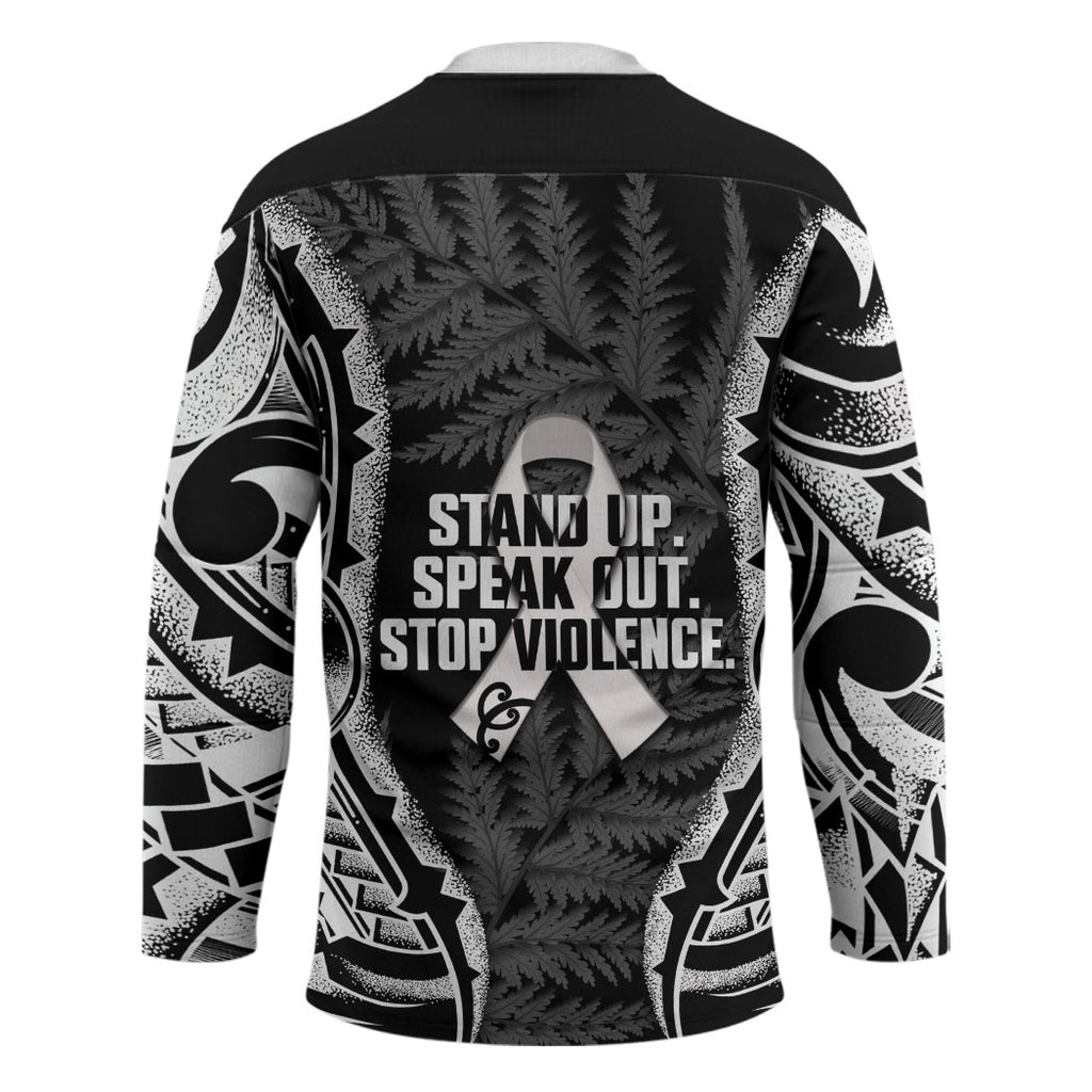 White Ribbon Day New Zealand Hockey Jersey Respect Women Maori Pattern Black