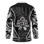 White Ribbon Day New Zealand Hockey Jersey Respect Women Maori Pattern Black