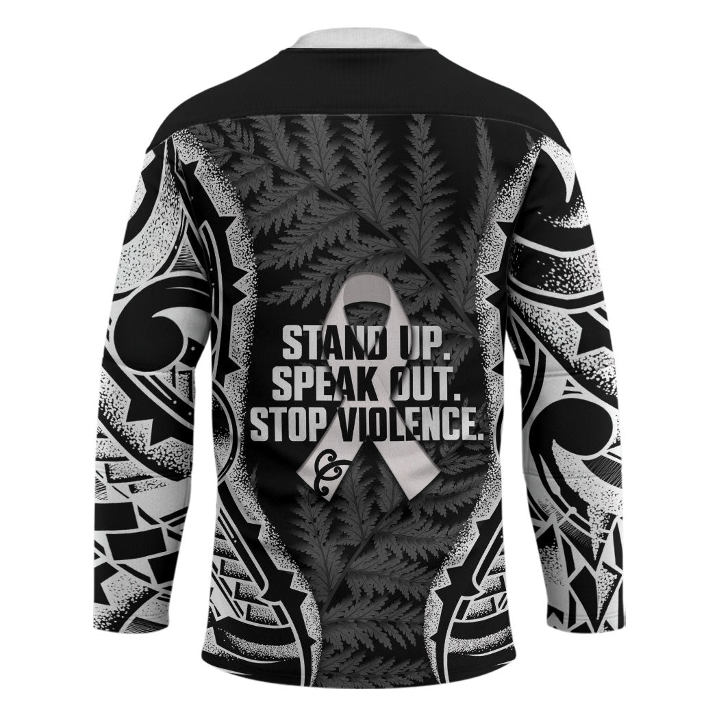 White Ribbon Day New Zealand Hockey Jersey Respect Women Maori Pattern Black