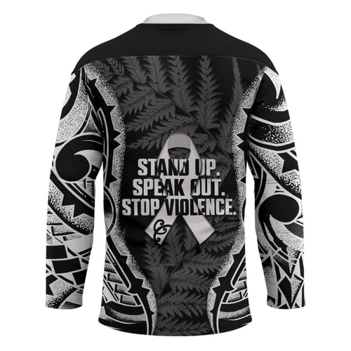 White Ribbon Day New Zealand Hockey Jersey Respect Women Maori Pattern Black