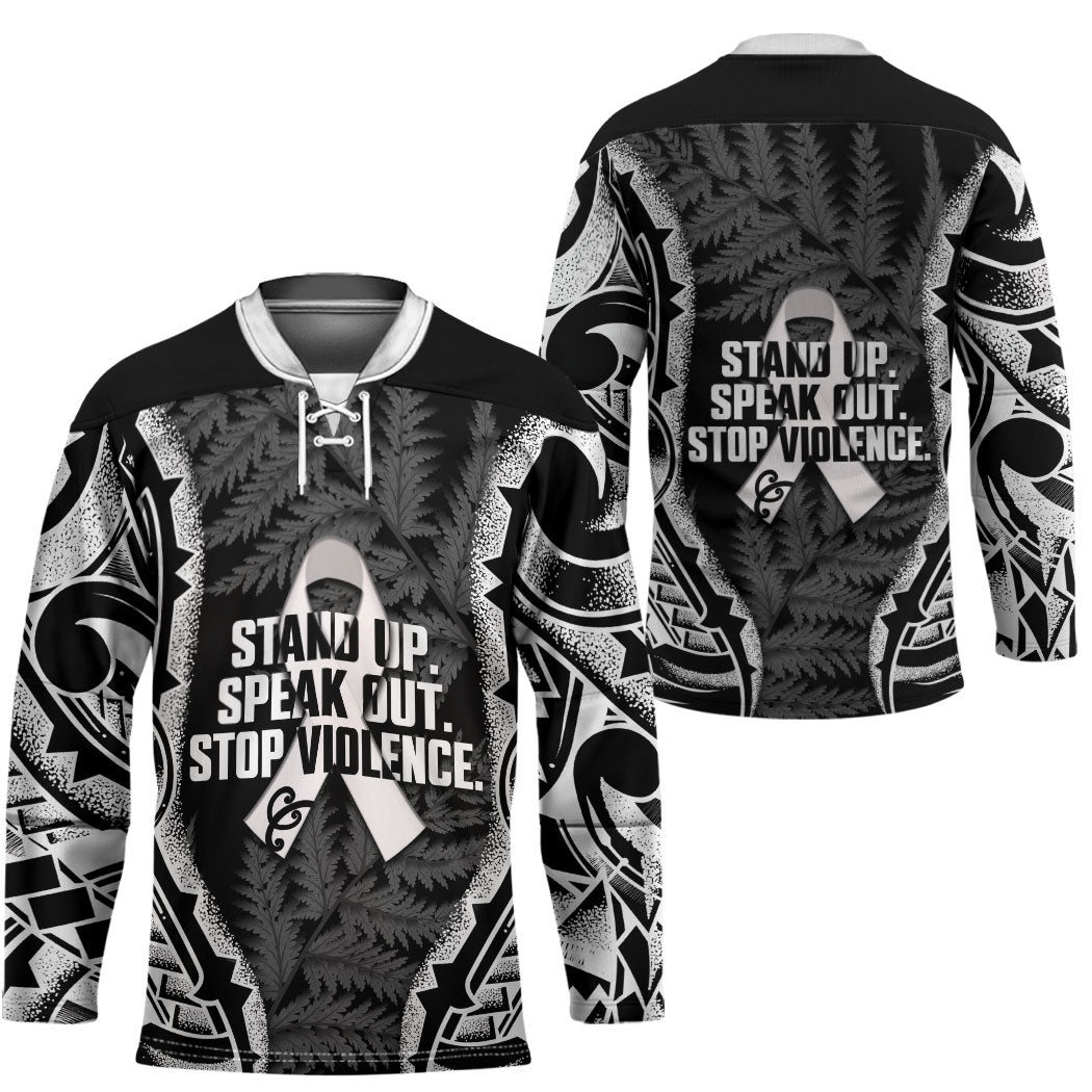 White Ribbon Day New Zealand Hockey Jersey Respect Women Maori Pattern Black