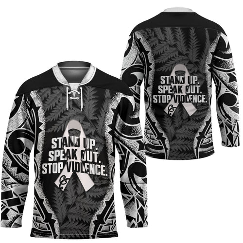 White Ribbon Day New Zealand Hockey Jersey Respect Women Maori Pattern Black