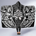 White Ribbon Day New Zealand Hooded Blanket Respect Women Maori Pattern Black