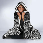 White Ribbon Day New Zealand Hooded Blanket Respect Women Maori Pattern Black