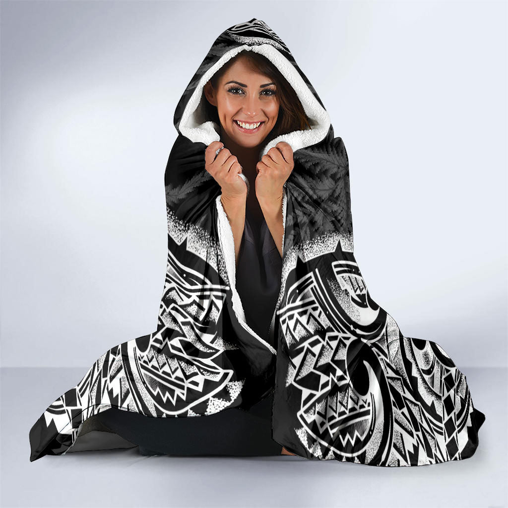 White Ribbon Day New Zealand Hooded Blanket Respect Women Maori Pattern Black