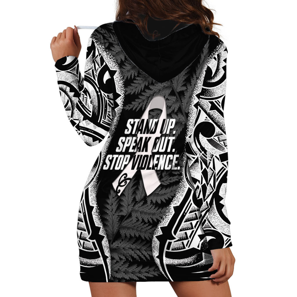 White Ribbon Day New Zealand Hoodie Dress Respect Women Maori Pattern Black