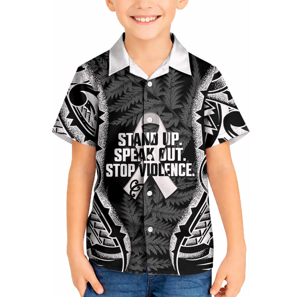 White Ribbon Day New Zealand Kid Hawaiian Shirt Respect Women Maori Pattern Black