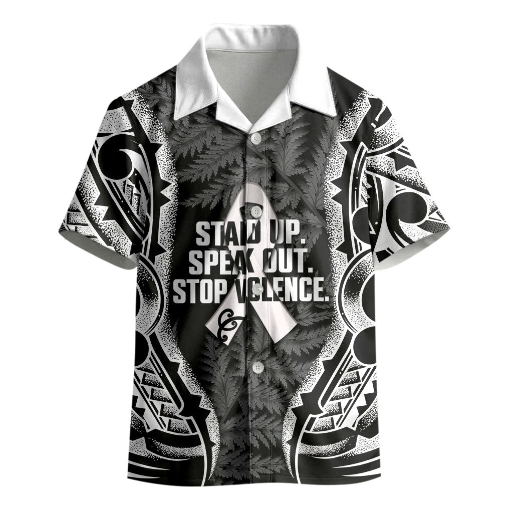 White Ribbon Day New Zealand Kid Hawaiian Shirt Respect Women Maori Pattern Black