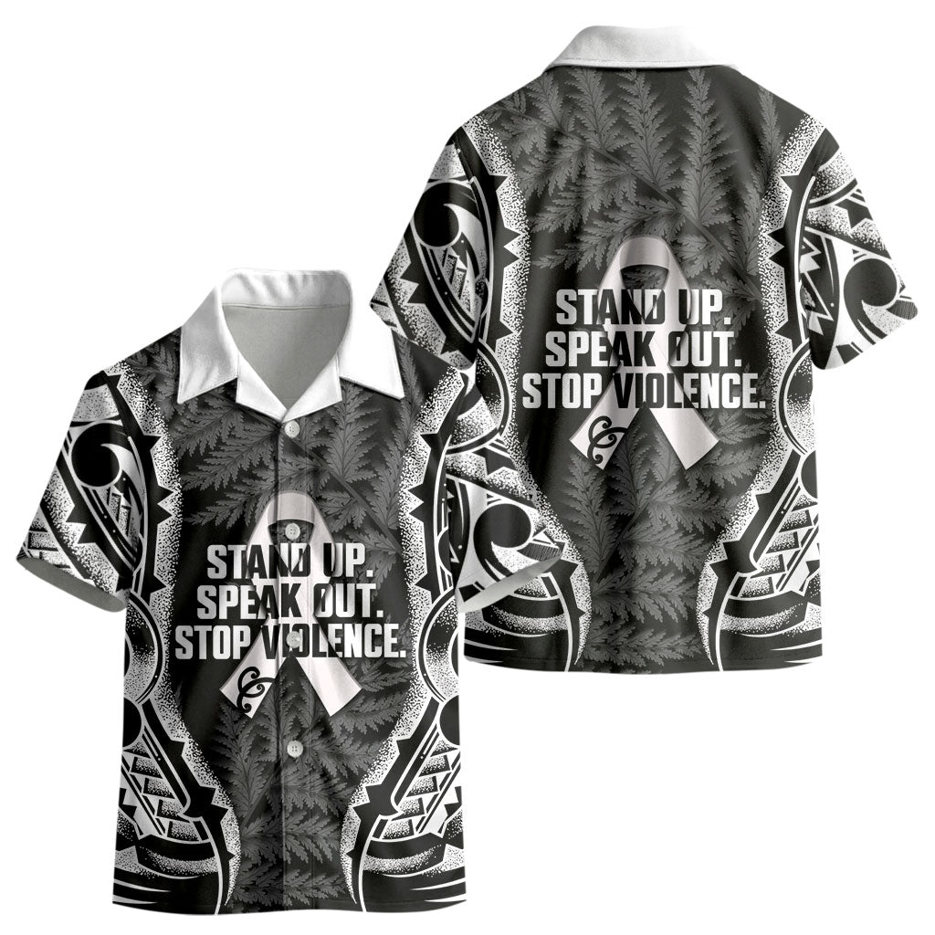 White Ribbon Day New Zealand Kid Hawaiian Shirt Respect Women Maori Pattern Black
