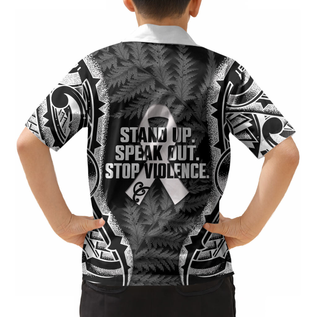 White Ribbon Day New Zealand Kid Hawaiian Shirt Respect Women Maori Pattern Black