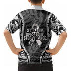 White Ribbon Day New Zealand Kid Hawaiian Shirt Respect Women Maori Pattern Black