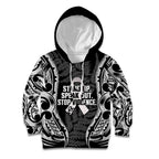 White Ribbon Day New Zealand Kid Hoodie Respect Women Maori Pattern Black