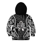 White Ribbon Day New Zealand Kid Hoodie Respect Women Maori Pattern Black