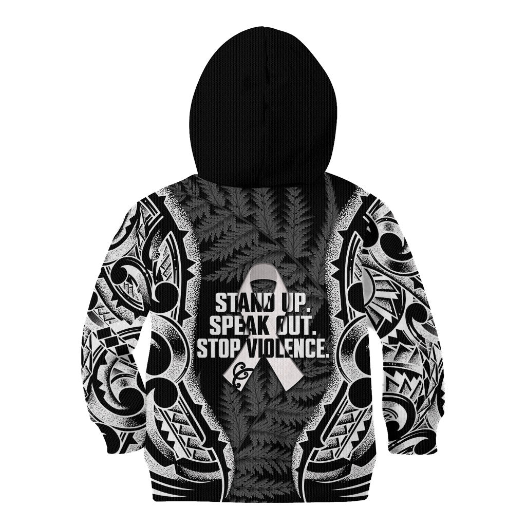 White Ribbon Day New Zealand Kid Hoodie Respect Women Maori Pattern Black
