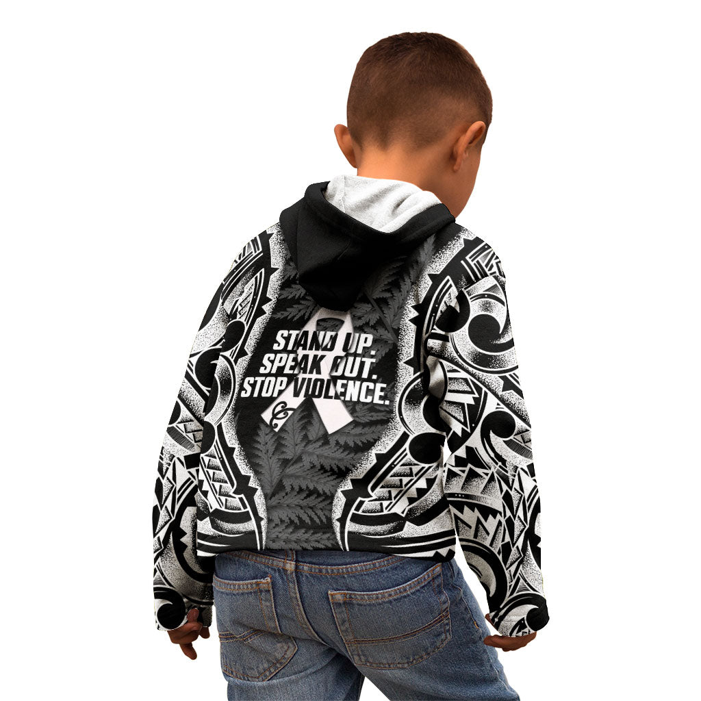 White Ribbon Day New Zealand Kid Hoodie Respect Women Maori Pattern Black