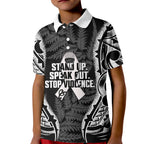White Ribbon Day New Zealand Kid Polo Shirt Respect Women Maori Pattern Black