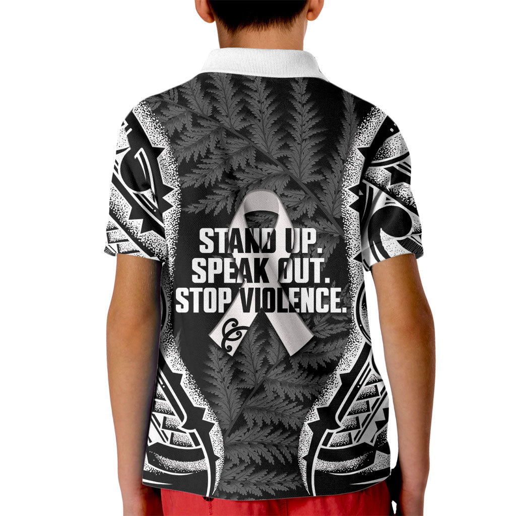 White Ribbon Day New Zealand Kid Polo Shirt Respect Women Maori Pattern Black