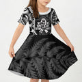 White Ribbon Day New Zealand Kid Short Sleeve Dress Respect Women Maori Pattern Black