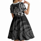 White Ribbon Day New Zealand Kid Short Sleeve Dress Respect Women Maori Pattern Black
