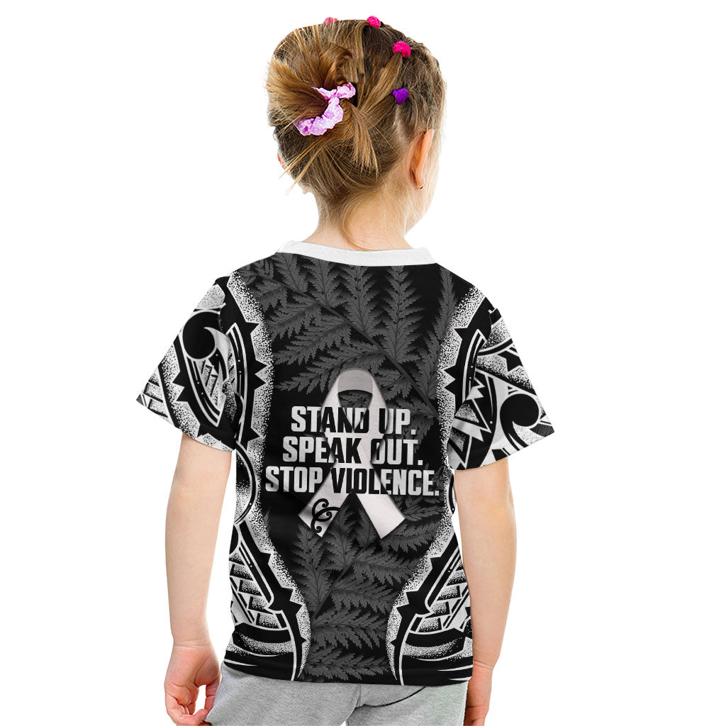 White Ribbon Day New Zealand Kid T Shirt Respect Women Maori Pattern Black